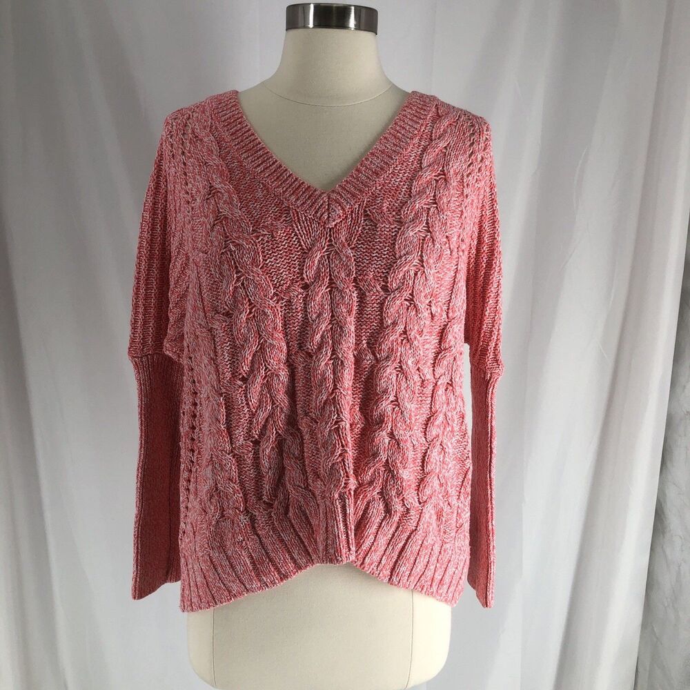 Express Pink Cable-Knit Pullover Sweater Women's Size XS Long Sleeve